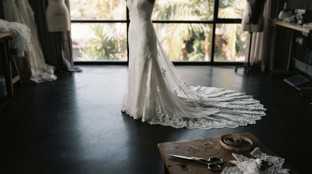 How to Shorten a Bridal Gown Train with a Scalloped Lace Edge in Queensland