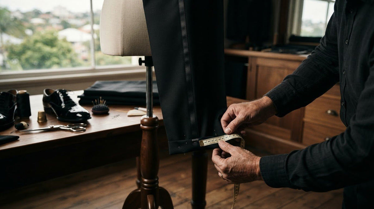 Shortening Lined Tuxedo Trousers with a Satin Side Stripe in Queensland