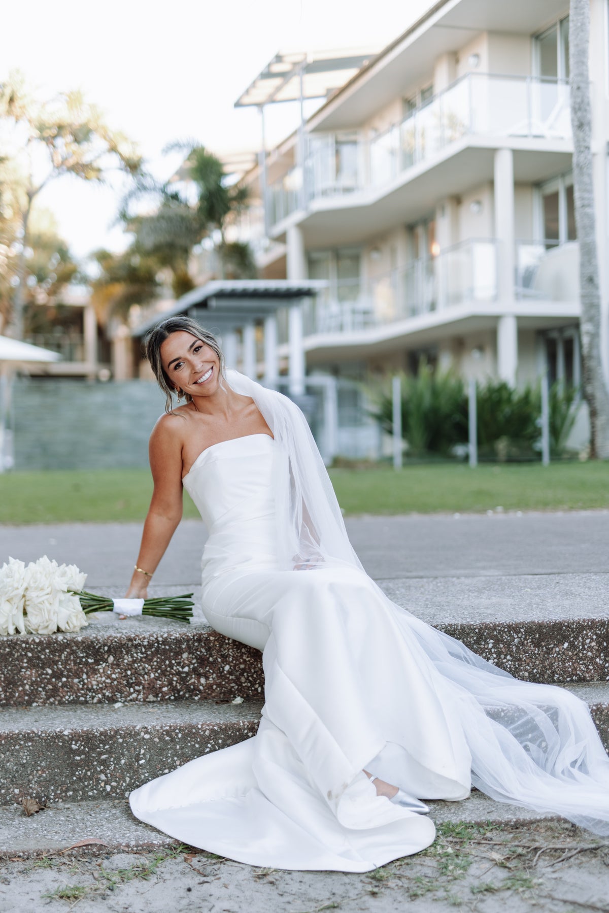 Bride at wedding dress fitting